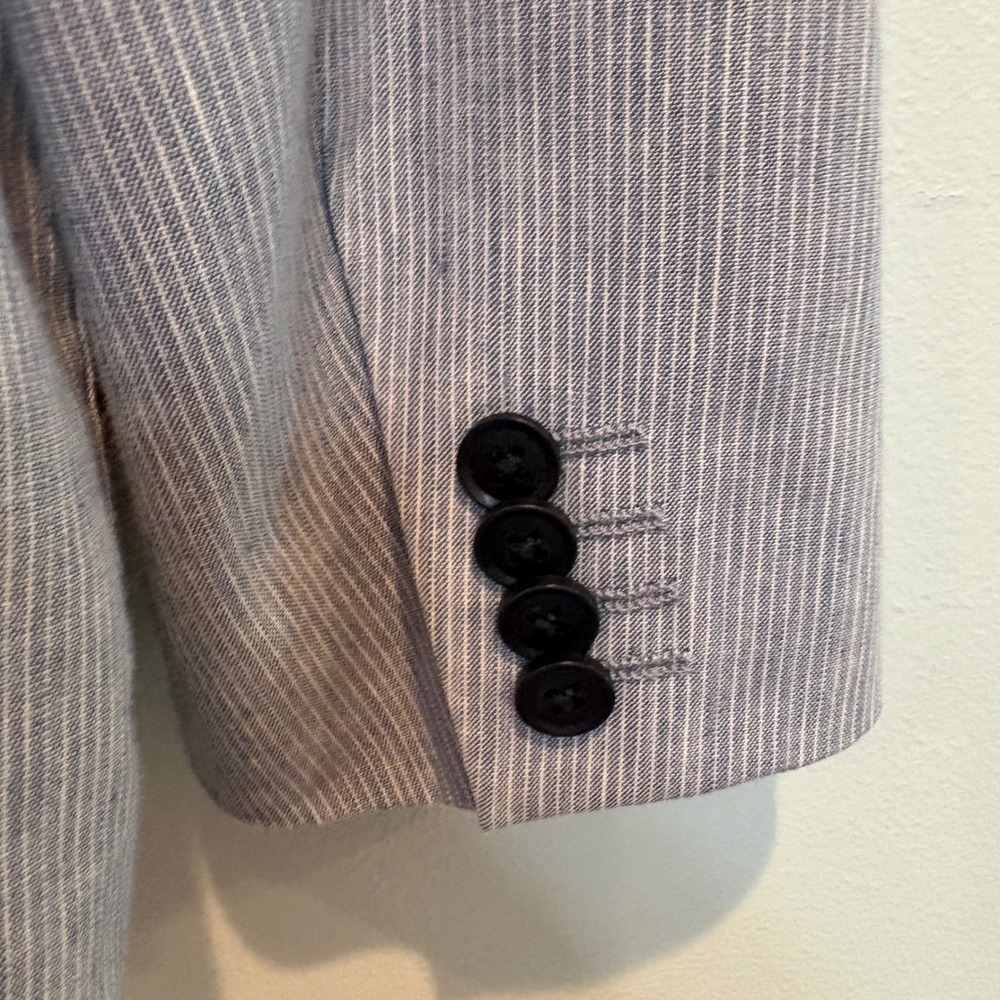 Linen Blend Blazer 44R Blue Striped Slim Fit Casual Jacket Express Lightweight - Picture 9 of 15